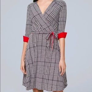 White House Black Market Reversible Plaid/Red Faux Wrap Dress SzXL